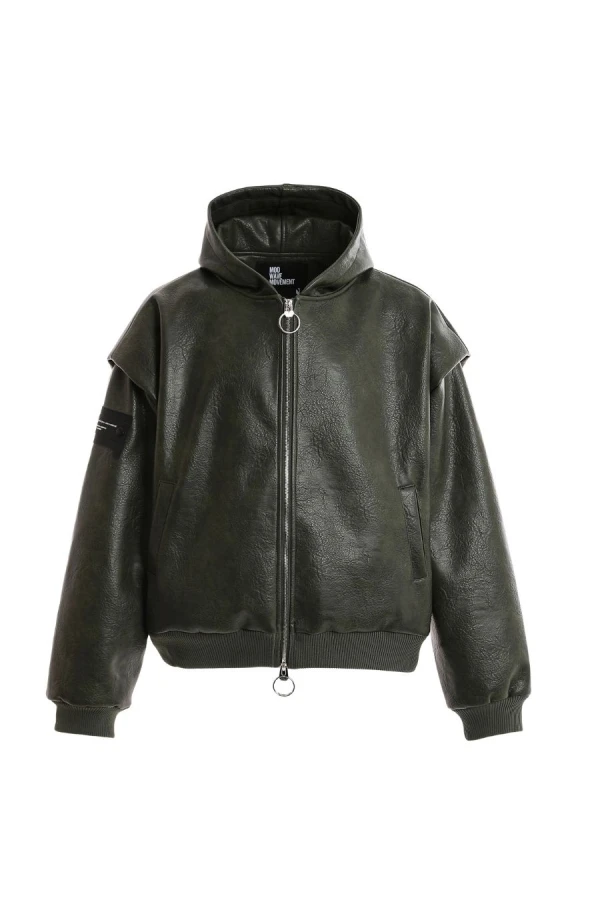 MOD WAVE MOVEMENT Μπουφάν MWM LEATHER X CORDS HOODIE JACKET - GREEN