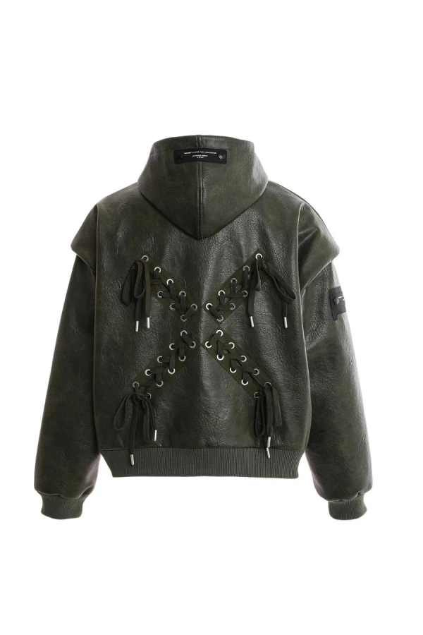 MOD WAVE MOVEMENT Μπουφάν MWM LEATHER X CORDS HOODIE JACKET - GREEN
