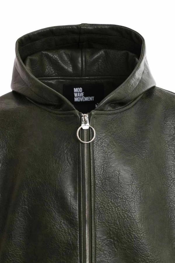 MOD WAVE MOVEMENT Μπουφάν MWM LEATHER X CORDS HOODIE JACKET - GREEN