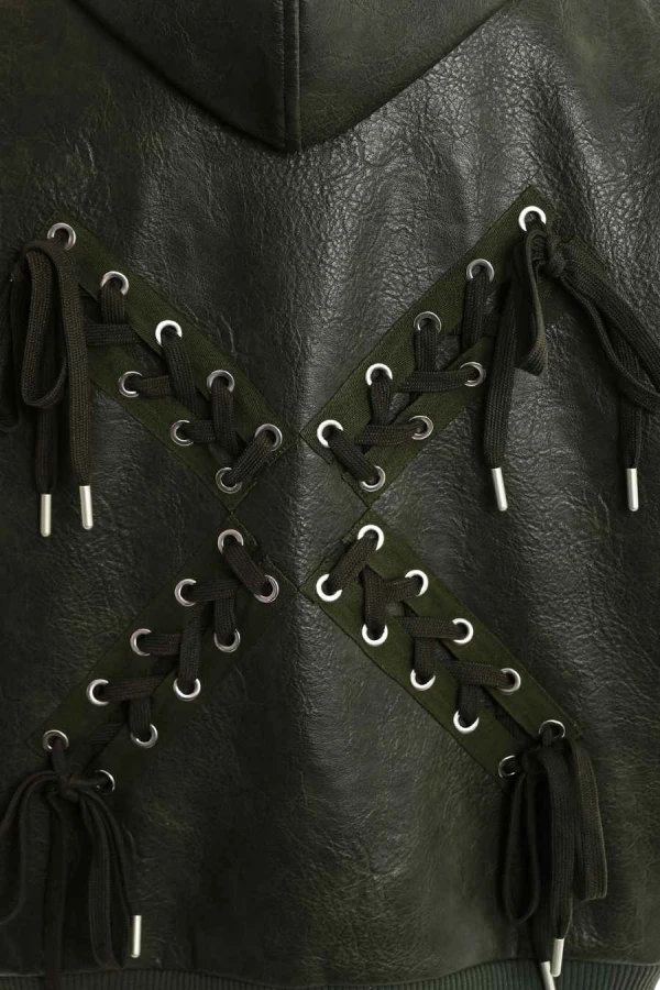 MOD WAVE MOVEMENT Μπουφάν MWM LEATHER X CORDS HOODIE JACKET - GREEN