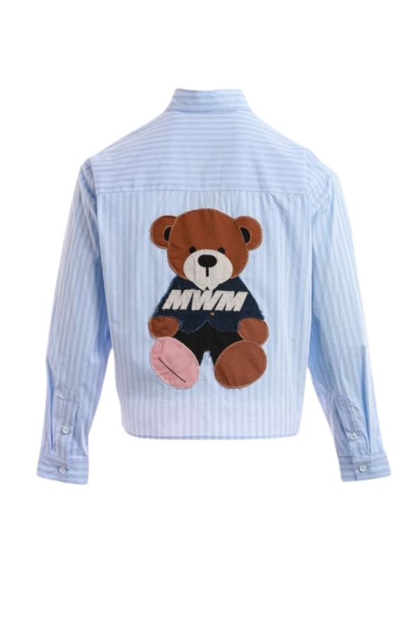 MOD WAVE MOVEMENT Πουκάμισα MWM UNISEX TEDDY CANVA PATCHES CROPPED SHIRT - BLUE