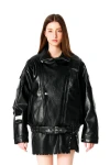 MOD WAVE MOVEMENT Μπουφάν MWM LEATHER FUNNEL NECK PERFECTO JACKET - BLACK