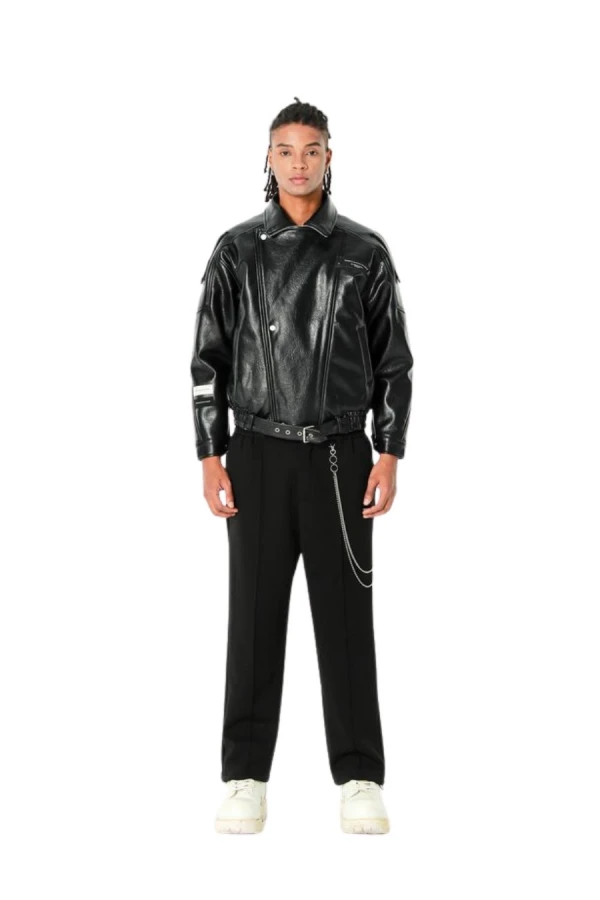 MOD WAVE MOVEMENT Μπουφάν MWM LEATHER FUNNEL NECK PERFECTO JACKET - BLACK