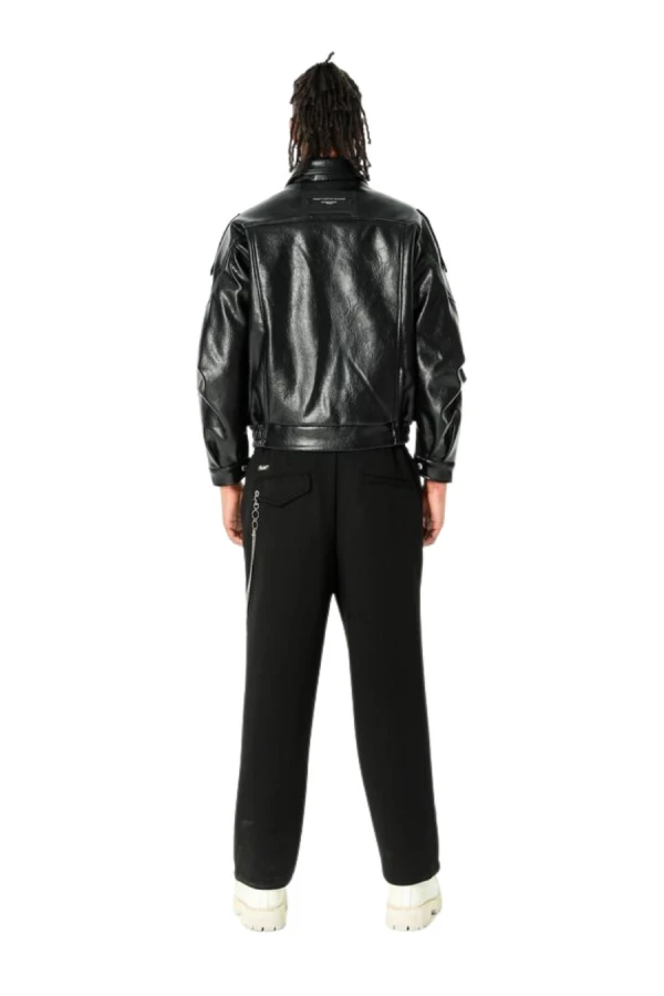 MOD WAVE MOVEMENT Μπουφάν MWM LEATHER FUNNEL NECK PERFECTO JACKET - BLACK