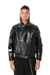MOD WAVE MOVEMENT Μπουφάν MWM LEATHER FUNNEL NECK PERFECTO JACKET - BLACK