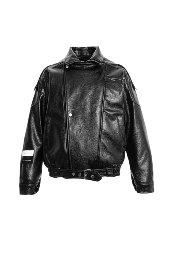 MOD WAVE MOVEMENT Μπουφάν MWM LEATHER FUNNEL NECK PERFECTO JACKET - BLACK