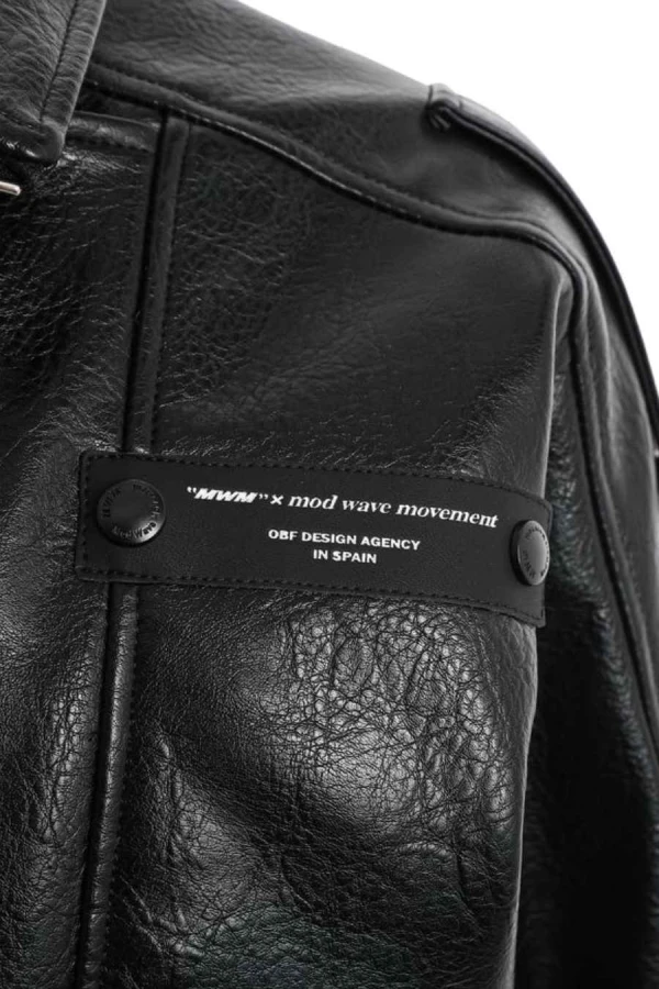 MOD WAVE MOVEMENT Μπουφάν MWM LEATHER FUNNEL NECK PERFECTO JACKET - BLACK