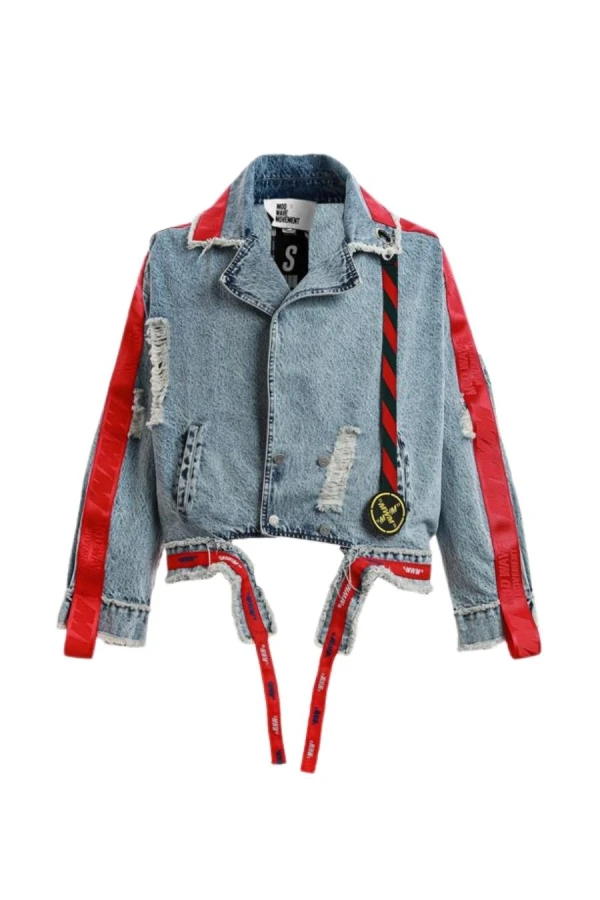 MOD WAVE MOVEMENT Μπουφάν MWM CROPPED DENIM STRAPS JACKET - BLUE