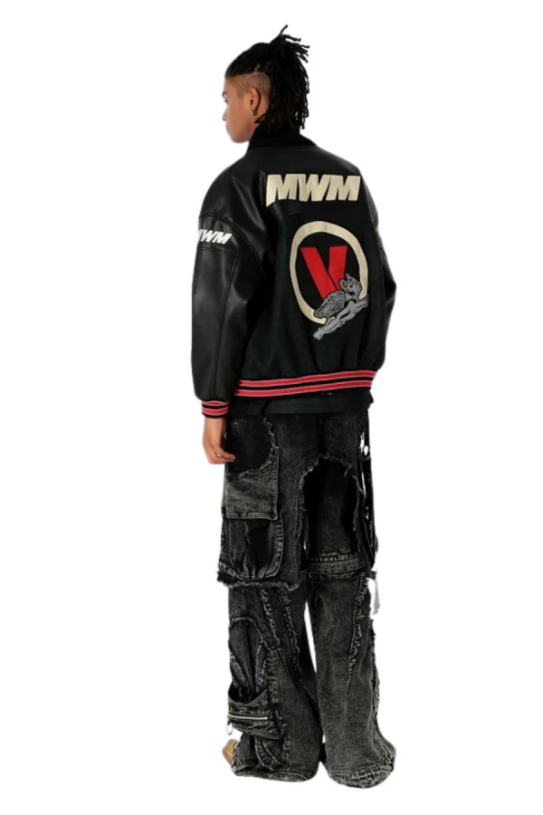 MOD WAVE MOVEMENT Μπουφάν MWM VANGUARD DOGS LEATHER VDOG BOMBER JACKET - BLACK