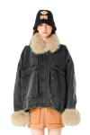 MOD WAVE MOVEMENT Μπουφάν MWM WOMEN TEDDY FUR DENIM JACKET - BLACK
