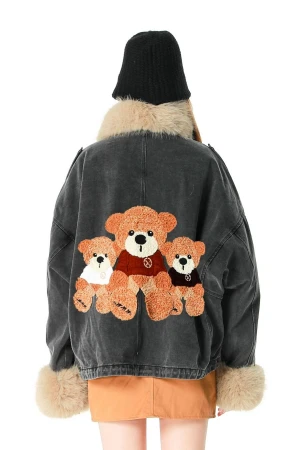 MOD WAVE MOVEMENT Μπουφάν MWM WOMEN TEDDY FUR DENIM JACKET - BLACK