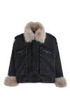 MOD WAVE MOVEMENT Μπουφάν MWM WOMEN TEDDY FUR DENIM JACKET - BLACK
