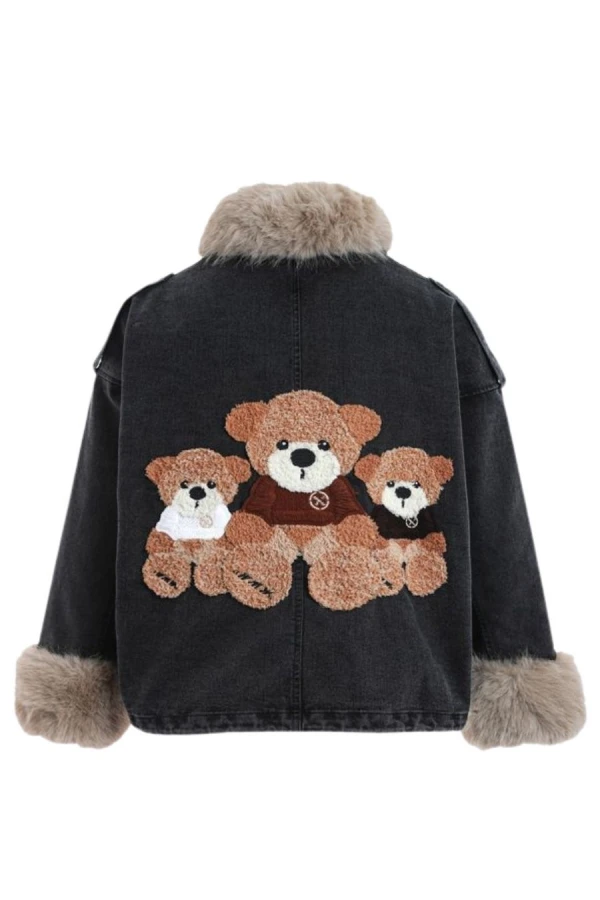 MOD WAVE MOVEMENT Μπουφάν MWM WOMEN TEDDY FUR DENIM JACKET - BLACK