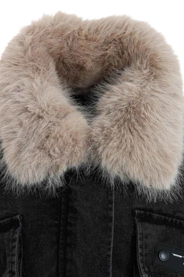 MOD WAVE MOVEMENT Μπουφάν MWM WOMEN TEDDY FUR DENIM JACKET - BLACK