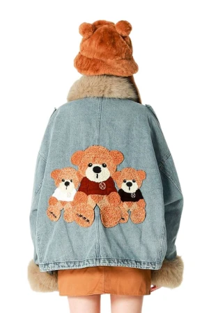 MOD WAVE MOVEMENT Μπουφάν MWM WOMEN TEDDY FUR DENIM JACKET - BLUE