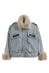MOD WAVE MOVEMENT Μπουφάν MWM WOMEN TEDDY FUR DENIM JACKET - BLUE