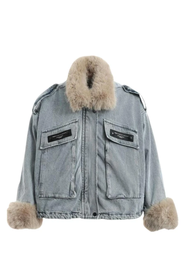 MOD WAVE MOVEMENT Μπουφάν MWM WOMEN TEDDY FUR DENIM JACKET - BLUE