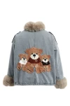 MOD WAVE MOVEMENT Μπουφάν MWM WOMEN TEDDY FUR DENIM JACKET - BLUE
