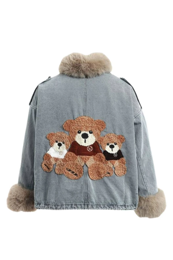MOD WAVE MOVEMENT Μπουφάν MWM WOMEN TEDDY FUR DENIM JACKET - BLUE