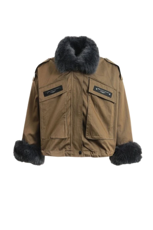 MOD WAVE MOVEMENT Μπουφάν MWM WOMEN TEDDY CANVAS PATCHES FUR JACKET - BROWN