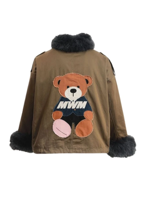 MOD WAVE MOVEMENT Μπουφάν MWM WOMEN TEDDY CANVAS PATCHES FUR JACKET - BROWN