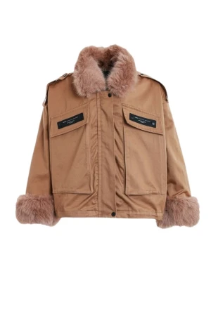 MOD WAVE MOVEMENT Μπουφάν MWM WOMEN TEDDY CANVAS PATCHES FUR JACKET - CAMEL