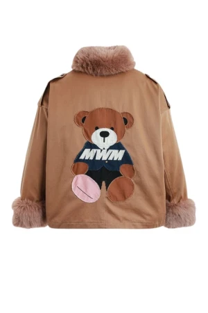 MOD WAVE MOVEMENT Μπουφάν MWM WOMEN TEDDY CANVAS PATCHES FUR JACKET - CAMEL