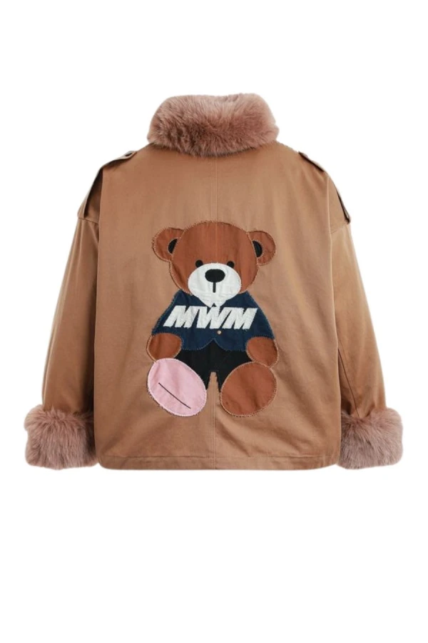 MOD WAVE MOVEMENT Μπουφάν MWM WOMEN TEDDY CANVAS PATCHES FUR JACKET - CAMEL
