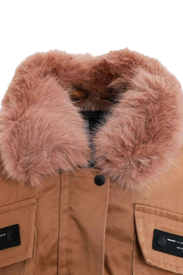 MOD WAVE MOVEMENT Μπουφάν MWM WOMEN TEDDY CANVAS PATCHES FUR JACKET - CAMEL