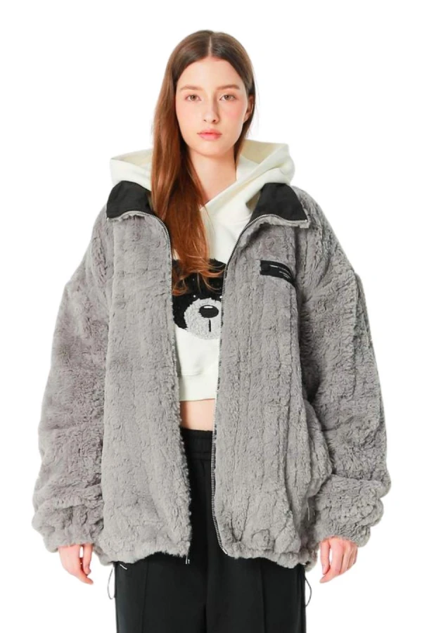 MOD WAVE MOVEMENT Μπουφάν MWM TEDDY MIKE BAG REVERSIBLE FUR JACKET - GREY