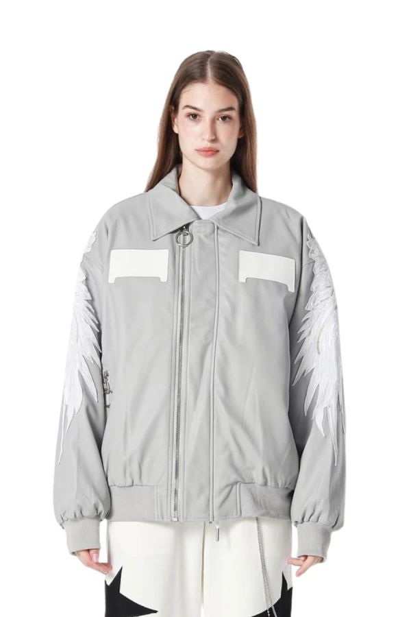 MOD WAVE MOVEMENT Μπουφάν MWM WINGS LEATHER BOMBER JACKET - GREY