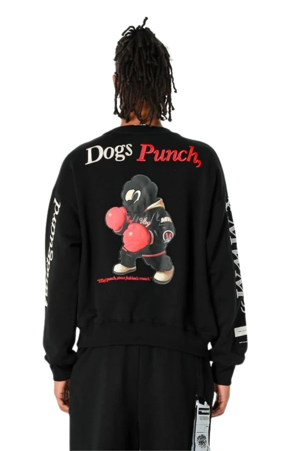 MOD WAVE MOVEMENT Φούτερ λαιμόκοψη MWM VANGUARD DOGS PUNCH 3D T-SWEATSHIRT - BLACK