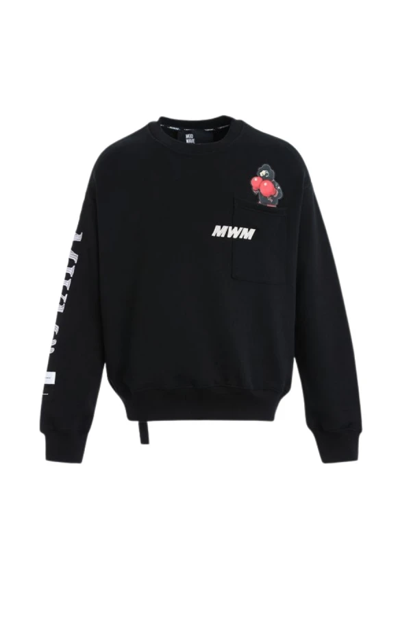MOD WAVE MOVEMENT Φούτερ λαιμόκοψη MWM VANGUARD DOGS PUNCH 3D T-SWEATSHIRT - BLACK