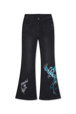 Ed Hardy Rising Phoenix Flared Jeans - Μαύρο