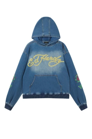 Ed Hardy Phoenix Denim Hoodie Γυναικείο  -Μπλε