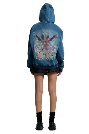 Ed Hardy Phoenix Denim Hoodie Γυναικείο  -Μπλε