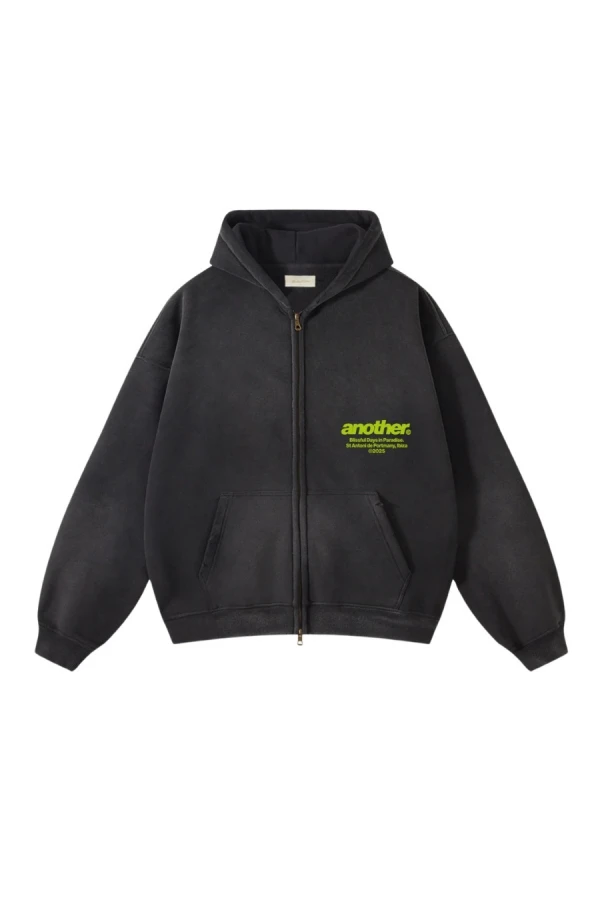 ANOTHER COTTON LAB El Paraiso Oversized Washed Zip Hoodie - Μαύρο
