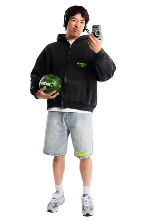 ANOTHER COTTON LAB El Paraiso Oversized Washed Zip Hoodie - Μαύρο