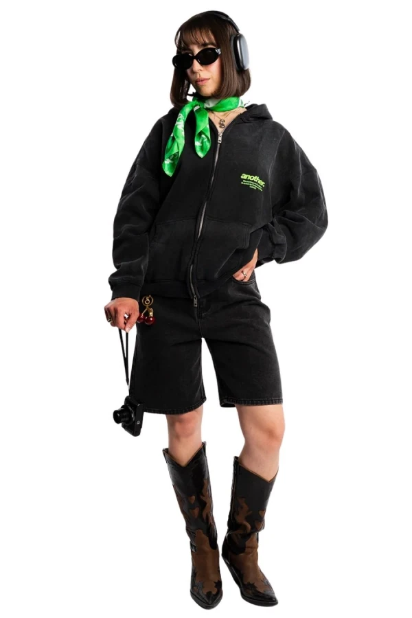 ANOTHER COTTON LAB El Paraiso Oversized Washed Zip Hoodie - Μαύρο