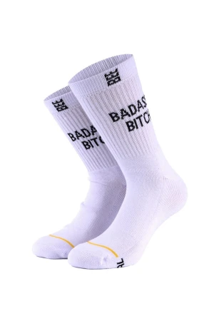 BEE UNUSUAL Unisex Badass Bitch Premium Κάλτσες - Λευκές