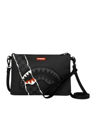 SPRAYGROUND Τσάντες CENTER RIP REVEALING GRAY CHECK CROSSOVER CLUTCH - Μαύρη