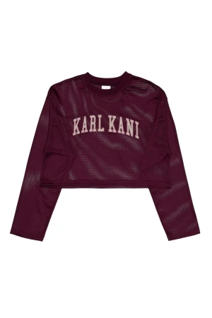 KARL KANI Γυναικεία Μακρυμάνικη Μπλούζα College Mesh Cropped Longsleeve – Μπορντό