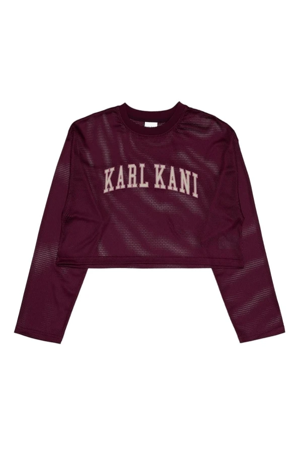 KARL KANI Γυναικεία Μακρυμάνικη Μπλούζα College Mesh Cropped Longsleeve – Μπορντό