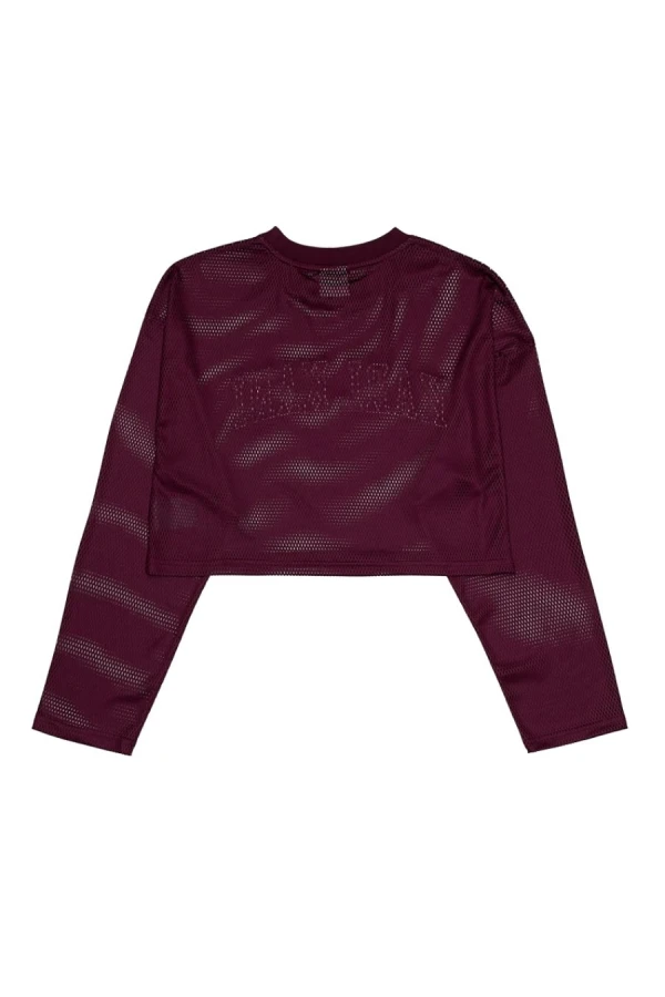 KARL KANI Γυναικεία Μακρυμάνικη Μπλούζα College Mesh Cropped Longsleeve – Μπορντό
