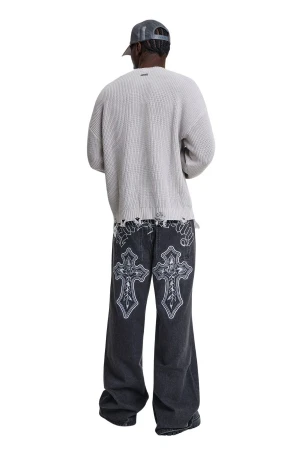 ED HARDY Ανδρικό Jeans Varsity Badge Denim - Μαύρο