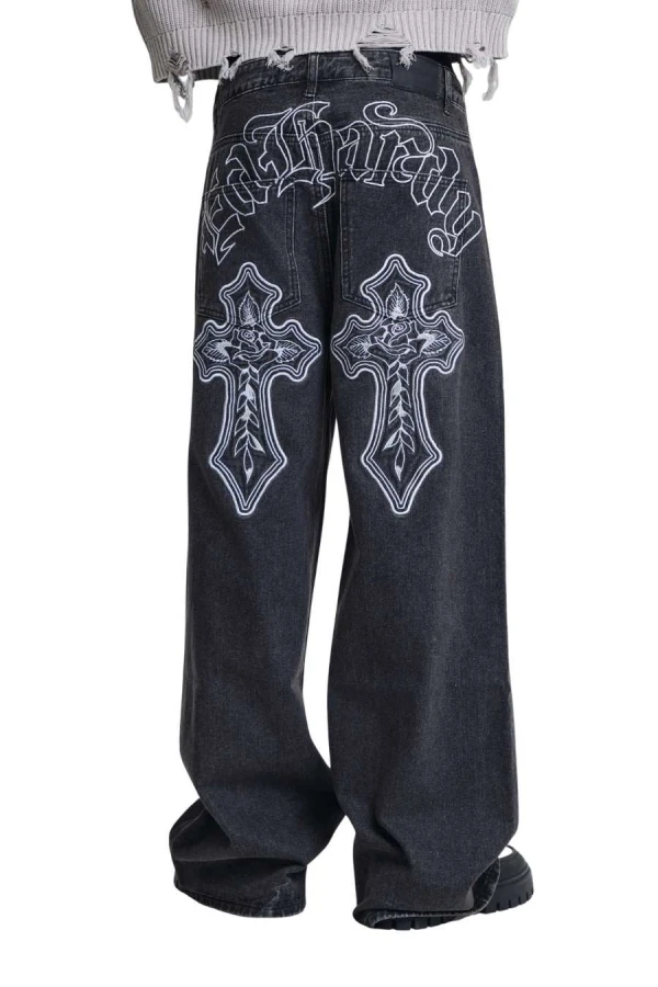 ED HARDY Ανδρικό Jeans Varsity Badge Denim - Μαύρο