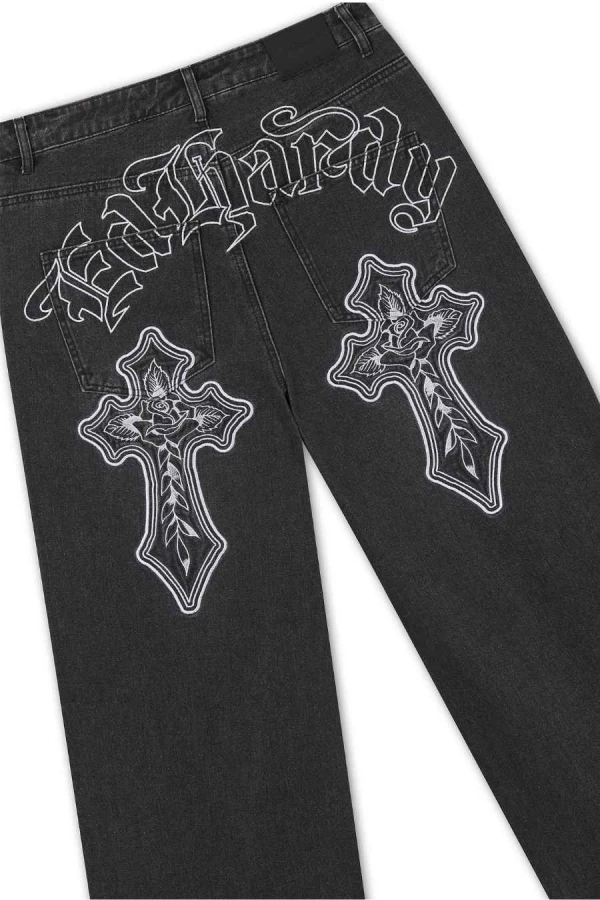 ED HARDY Ανδρικό Jeans Varsity Badge Denim - Μαύρο