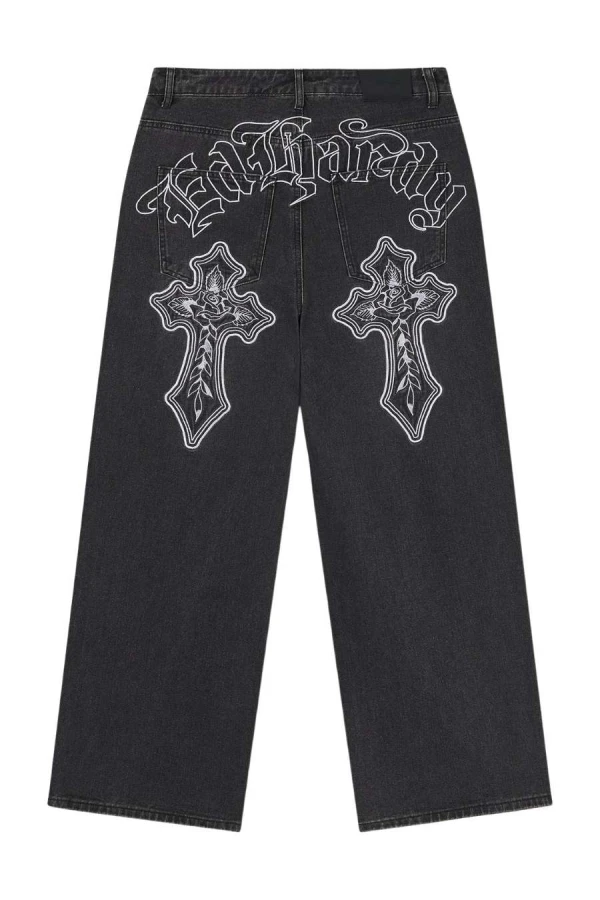 ED HARDY Ανδρικό Jeans Varsity Badge Denim - Μαύρο