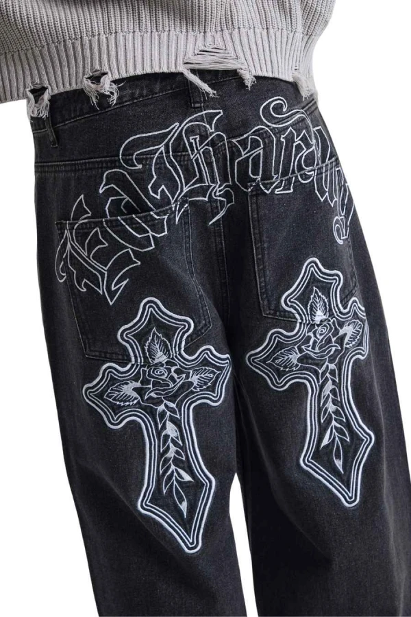 ED HARDY Ανδρικό Jeans Varsity Badge Denim - Μαύρο