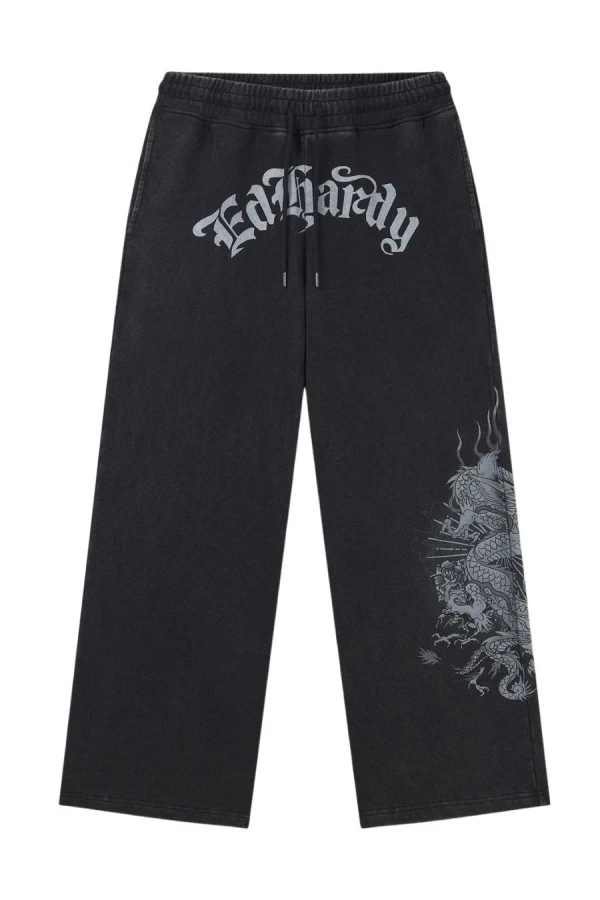 ED HARDY Ανδρική Φόρμα Gothic Flaming Dragon Relaxed Jogger - Μαύρη